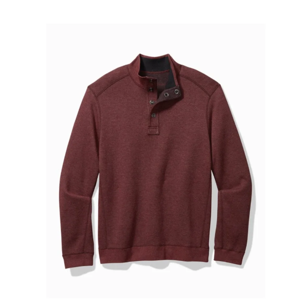 Tommy Bahama Flip Coast Snap Mock neck Reversible burgundy Sweatshirt relaxed -S